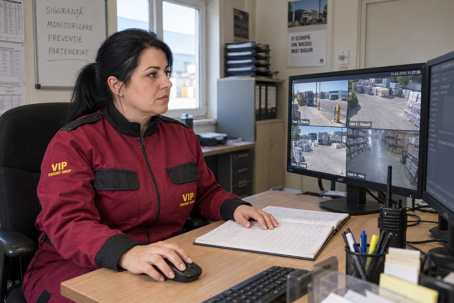 Operator într-un dispecerat de monitorizare video